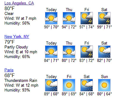 Weather forecast - LA, NYC, Paris