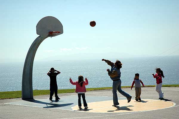 The basketball court in the sky at Angels Gate Park, San Pedro, California, Los Angeles