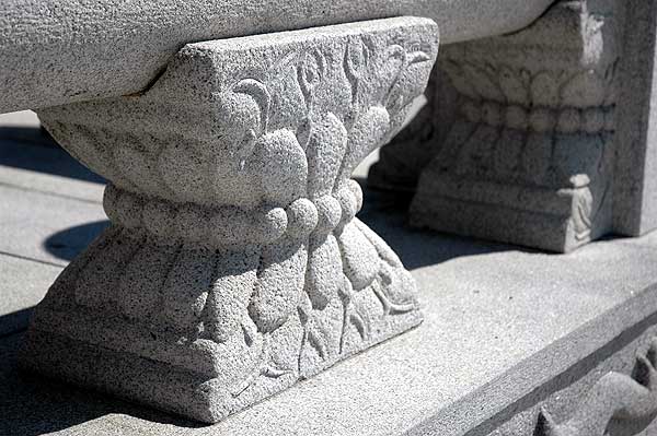 Stonework at the Korean Bell of Friendship and Bell Pavilion, Angels Gate Park, San Pedro, south Los Angeles County, California.