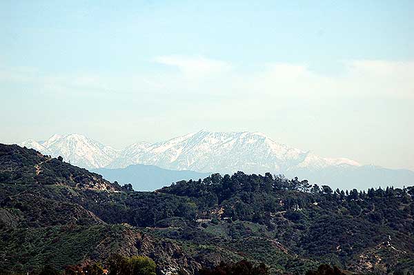 View of Big Bear Mountain, Los Angeles County, from Mulholland Drive, at the lookout above the Hollywood Bowl