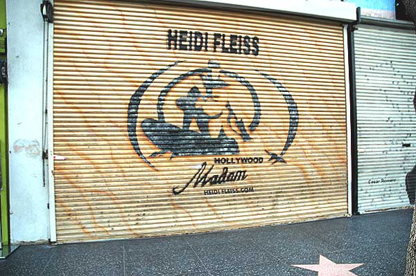 Heidi Fleiss promo on Hollywood Boulevard security door