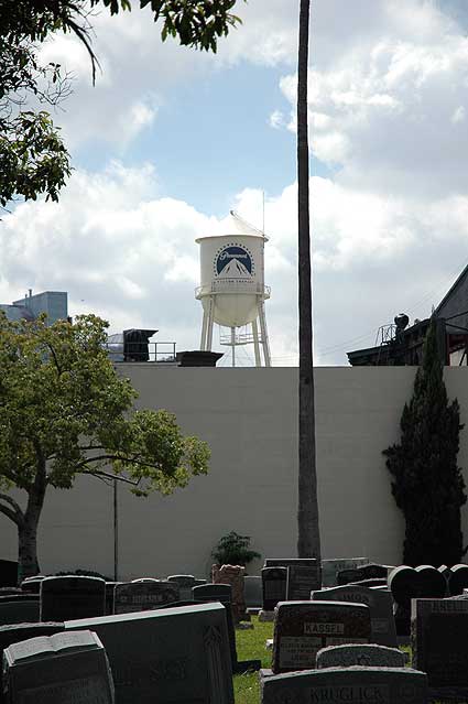 Hollywood Forever Memorial Park, Santa Monica Boulevard, Hollywood California, with Paramount Studios back lot, looking south