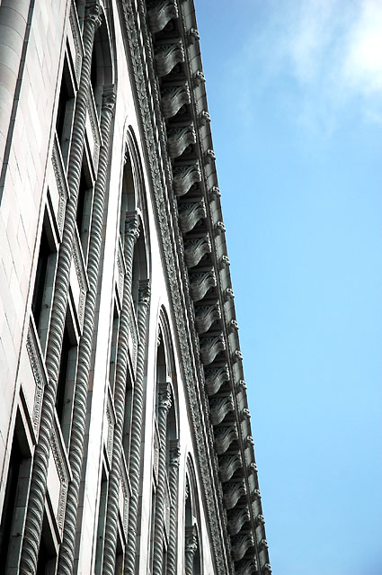 Details of the Security Pacific Bank Building at 6383 Hollywood Boulevard, at Cahuenga, from 1921 by the architects John and Donald B. Parkinson