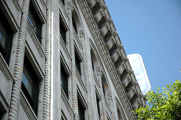 Details of the Security Pacific Bank Building at 6383 Hollywood Boulevard, at Cahuenga, from 1921 by the architects John and Donald B. Parkinson