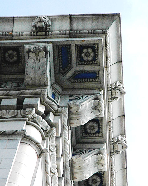 Details of the Security Pacific Bank Building at 6383 Hollywood Boulevard, at Cahuenga, from 1921 by the architects John and Donald B. Parkinson