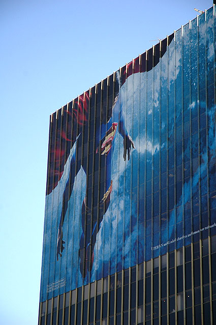 Superman promo on office building across the street from Grauman's Chinese Theater, Hollywood Boulevard
