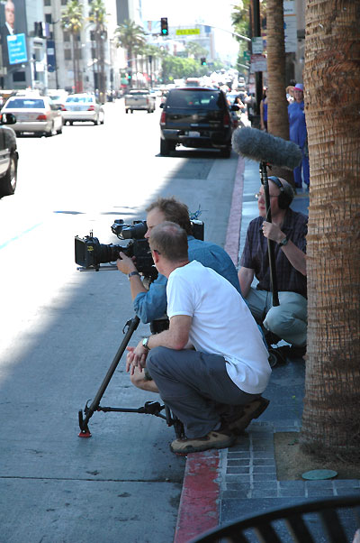 Film crew on Hollywood Boulevard