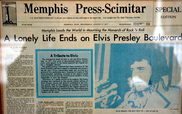 Elvis dies - Memphis Press-Scimitar - 17 August 1977