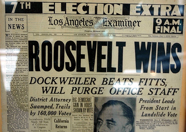 FDR wins - Los Angeles Examiner - 4 Novenmber 1940