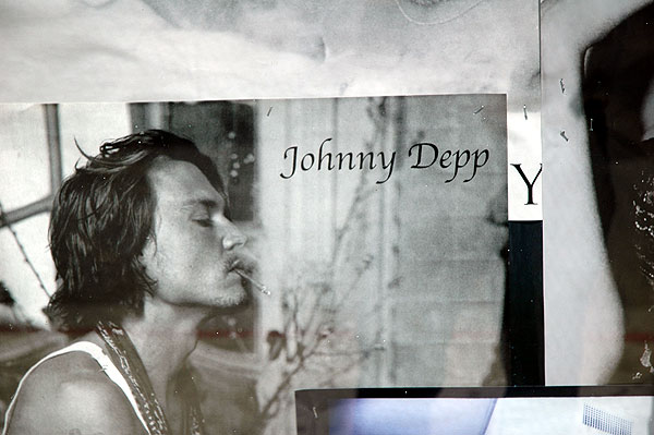 Johnny Depp poster for sale in the window of Melrose Music, 7714 Melrose Avenue, Los Angeles