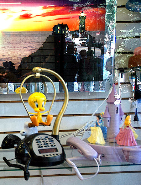 Phones for sale in the window of a shop on Hollywood Boulevard