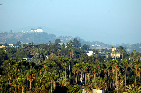 Looking out across Hollywood at Griffith Park Observatory…