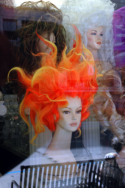 Window of Hollywood Wigs, 6311 Hollywood Boulevard, Tuesday, September 19, 2:00 pm, full sun
