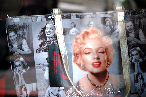 Marilyn Monroe purse for sale in a window next to the Hollywood Wax Museum, Hollywood Boulevard