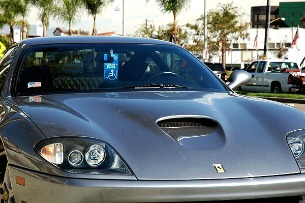 A new Ferrari, with handicapped tag, Santa Monica Boulevard, West Hollywood