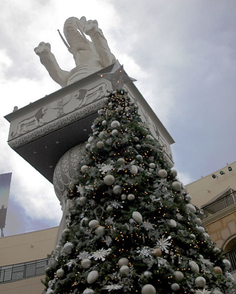 Christmas tree and elephant at Hollywood and Highland