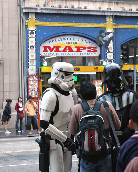 Imperial Storm Trooper and Darth Vadar on Hollywood Boulevard