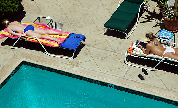 Women by pool in Hollywood