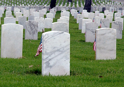 American flags at the Westwood Veterans Cemetery, West Los Angeles, Memorial Day, 2005