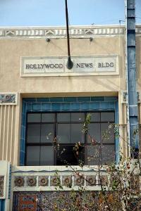 On Wilcox, one block north of Sunset, the Hollywood News Building (1930) -