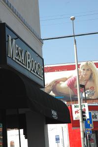 Anna Nicole Smith looks down on the Mesa/Boogie factory store 